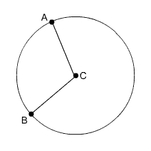 Circle C with points A and B on the circle, angle ACB is drawn